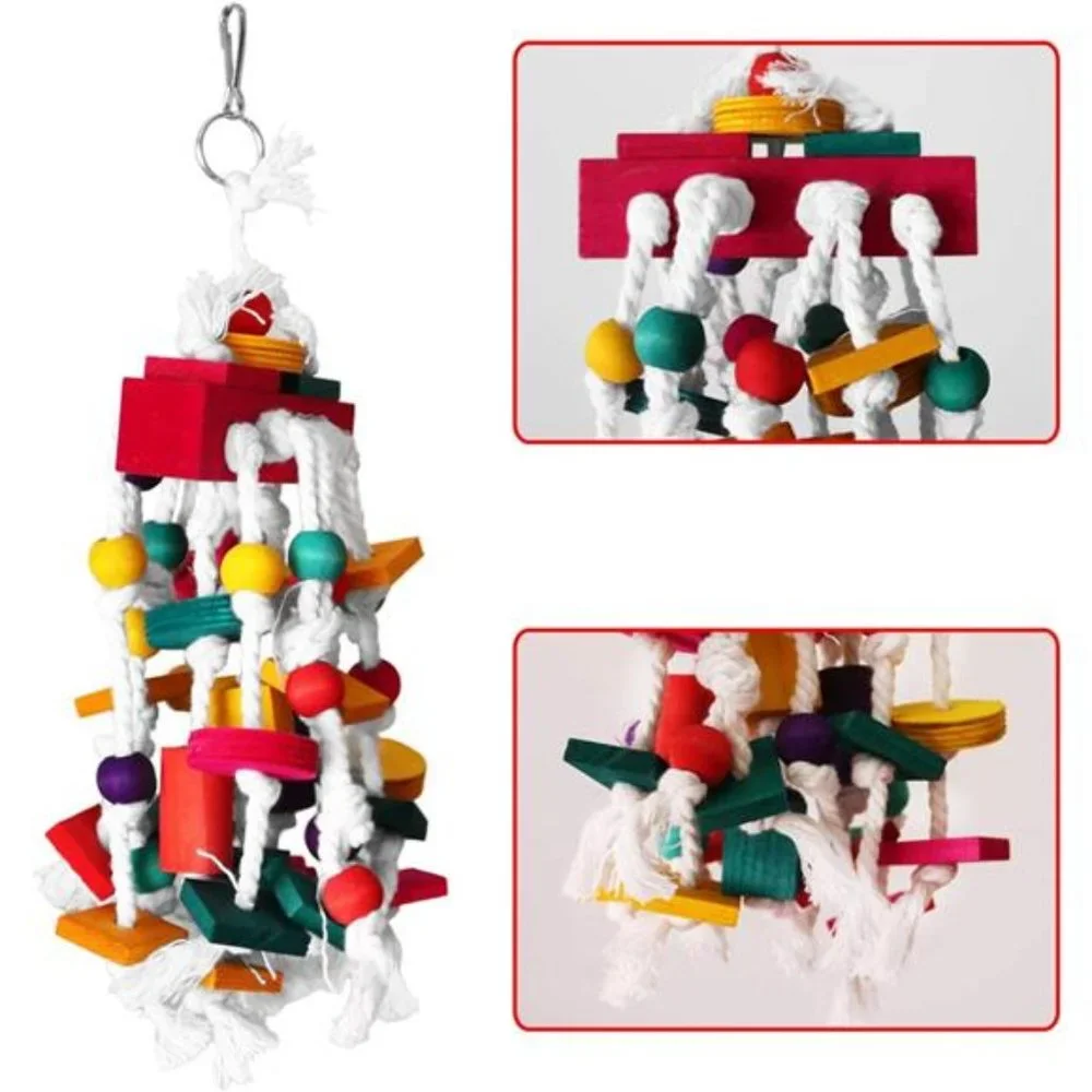 Bird Chewing Toy - Parrot Cage Bite Toys Wooden Block Bird Parrot Toys